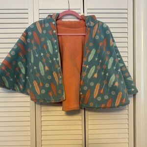 Kids Hooded Cape with Feather Print - Orange and Green